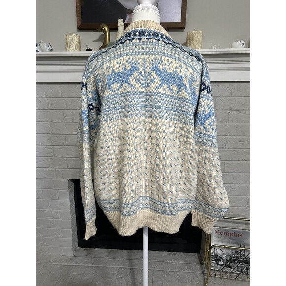 Dale of Norway Fair Isle Cardigan Sweater Blue White Women S Nordic Metal Clasps - Picture 4 of 6